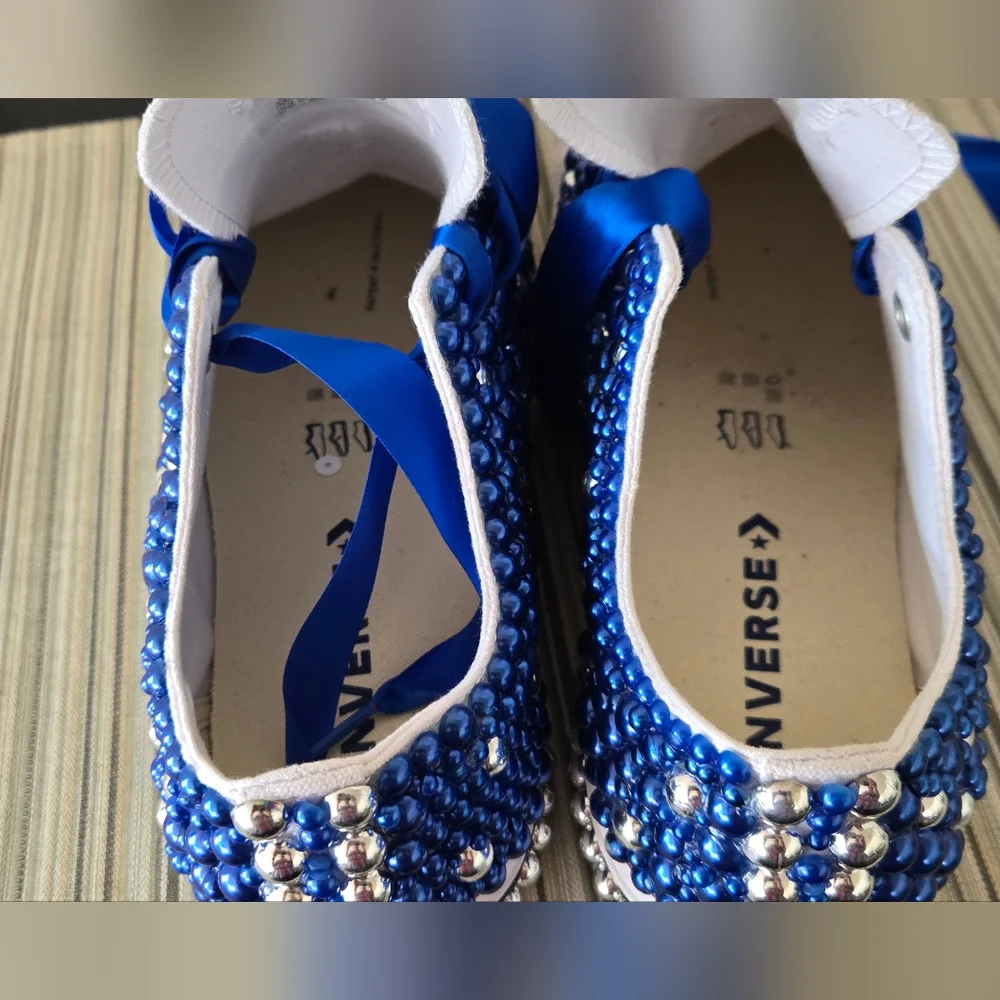 Converse All Star Blue and Silver Beaded Sneakers - Picture 5 of 10